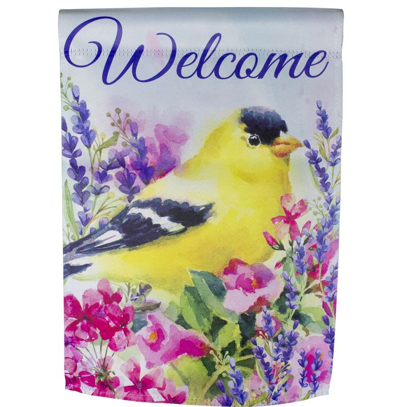 Northlight Welcome Yellow Finch Spring Outdoor Garden Flag 12.5" x 18", 1 of 5