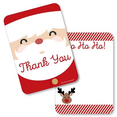 Big Dot of Happiness Jolly Santa Claus - Shaped Thank You Cards - Christmas Party Shaped Thank You Cards with Envelopes - Set of 12