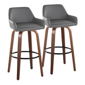 Set of 2 30" Fixed-Height Barstools with Wood Legs, Round Metal Footrest, and 360¡ã Swivel for Kitchen - 1 of 4