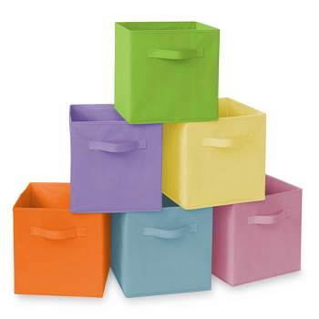 MDesign Small Fabric Organizer Cube Bin with Handle, 6 Pack, Bright  Multicolor