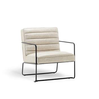 eLuxury Horizontal Channel Living Room Chair, Ivory