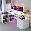 65inch L Shaped Desk Computer Desk with LED Lights &File Cabinet, Corner Desk with 3 Drawers & 4 Open Storage Shelves - 2 of 4