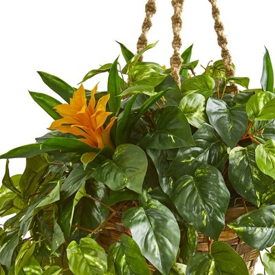 Summer Elegance Silk Bromeliad & Pothos 29" Outdoor Arrangement
