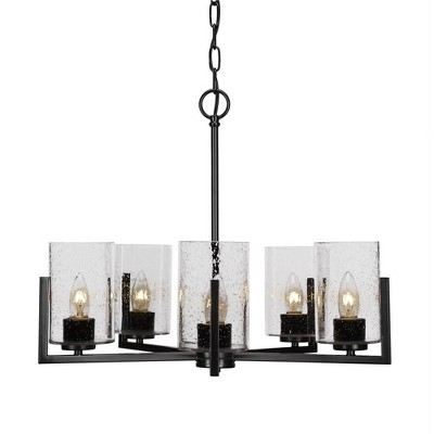 Toltec Lighting Atlas 5 - Light Chandelier in  Matte Black with 4" Clear Bubble Shade