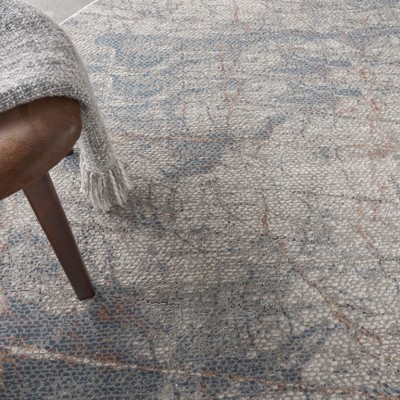 Round Light Grey/Blue Synthetic Easy Care Rug, 5'3"