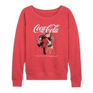 Women's - Coca-Cola - Sitting Santa Lightweight French Terry Wide Neck Long Sleeve Graphic Shirt - 1 of 3