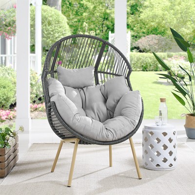POCASSY Egg Chair Outdoor, Patio PE Wicker Rattan Egg Chair Lounge Basket Shape with Head Pillow