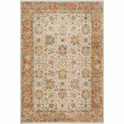 Hauteloom Duong Beige & Rust Textured Rug with Fringes