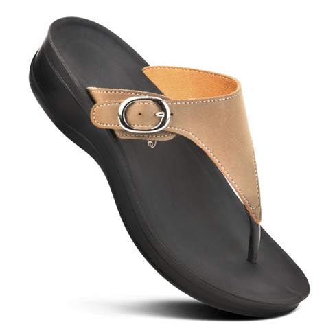 Aerothotic Shale Comfortable Arch Support Flip Flops For Womens Khaki 6 Target