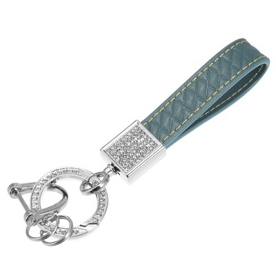 Unique Bargains Faux Leather Rhinestones Anti-Lost D-Ring 360 Rotatable Car  Fob Keychain Green 1 Pc