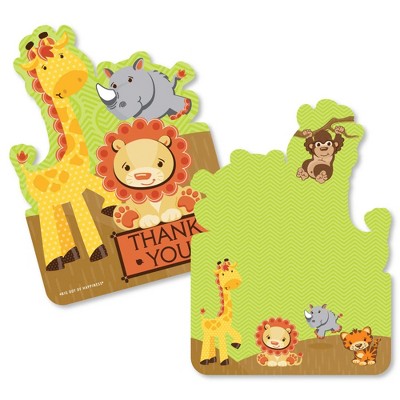 Big Dot of Happiness Funfari - Fun Safari Jungle - Shaped Thank You Cards - Party Thank You Note Cards with Envelopes - Set of 12