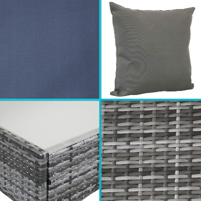 Gray Rattan 4-Piece Patio Set with Navy Cushions