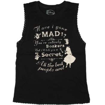 Disney Alice In Wonderland Have I Gone Mad Juniors Muscle Lace Trim Shirt