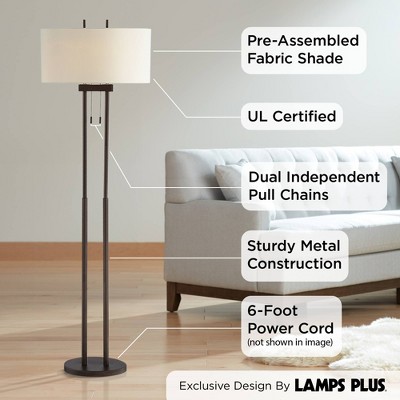 Modern Bronze Twin Pole Floor Lamp with Off-White Shade