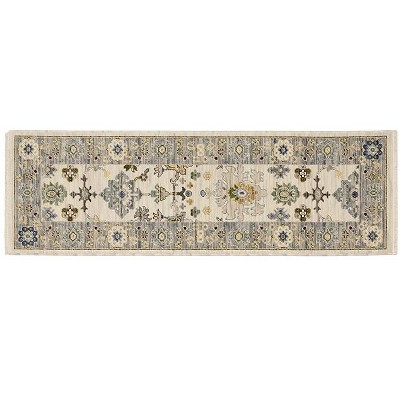 Lucca Ivory and Blue Hand-Knotted Wool Rug 2x3