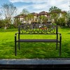 KTMBDW Outdoor 50 Inches Garden Bench, Slatted Seat Armrests Floral Design Backres and Arch Legs for Park, Yard, Porch, Lawn, Balcony, Backyard, Black - 2 of 4