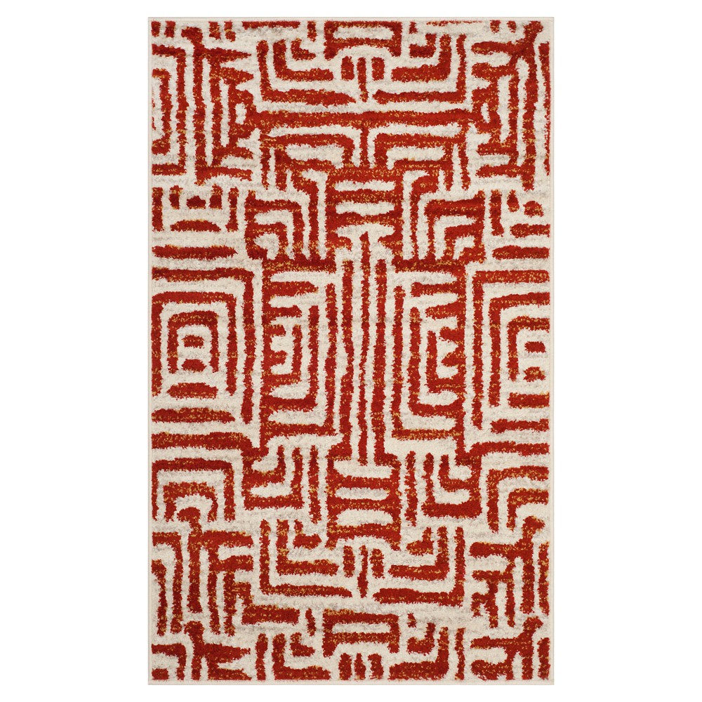Ivory/Terracotta Shapes Loomed Accent Rug 3'x5'