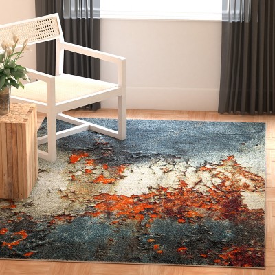 Abstract Glacier Blue 36" Square Synthetic Easy-Care Area Rug