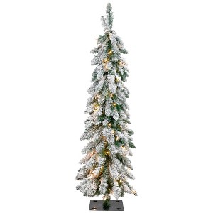 Northlight Pre-Lit Pencil Flocked Alpine Artificial Christmas Tree - 4' - Clear Lights - 1 of 4