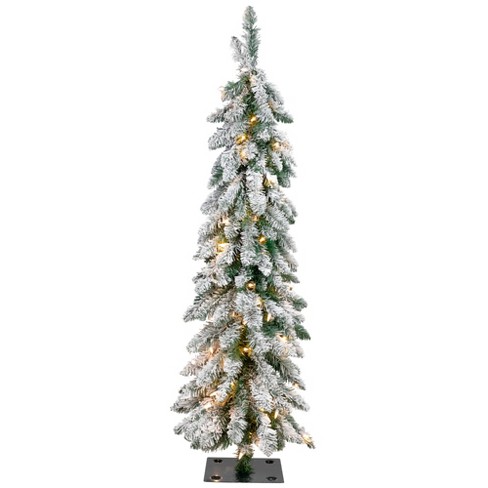 Northlight Pre-Lit Pencil Flocked Alpine Artificial Christmas Tree - 4' - Clear Lights - image 1 of 4