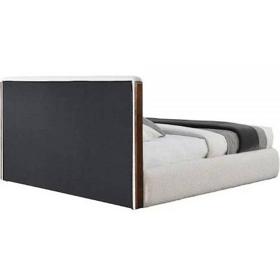 Sandro King White Boucle Upholstered Bed with Walnut Frame