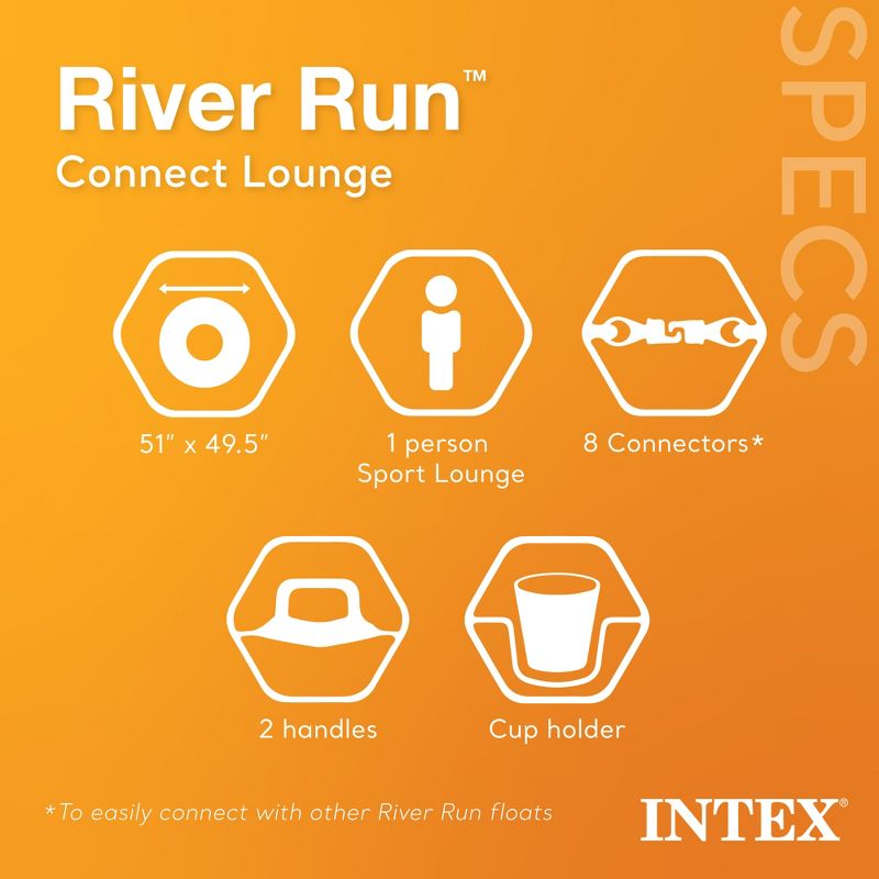 Intex River Run Single Person Inflatable Connecting Floating Lounge Tube Backrest Chair with Built-In Cupholders and Mesh Bottom, Blue, 3 of 8