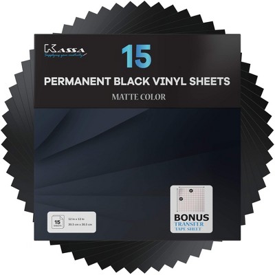 Kassa 15-Piece Permanent Vinyl Sheets - Black | 12" x 12" with Transfer Sheet Included | DIY Art Projects, Styling, Decorating