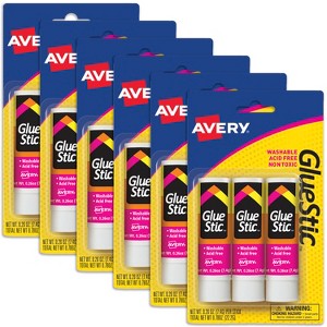 Avery Glue Stick White, Washable, Permanent, 3 Per Pack, 6 Packs, 18 Glue Sticks Total (00164) - 1 of 4