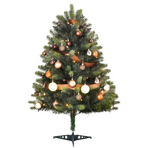 HOMCOM 3' Tall Lit Full Fir Artificial Christmas Tree with Realistic Branches, 60 LED and 227 Tips, Green - 1 of 4