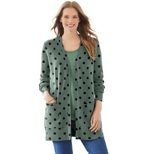 Woman Within Plus Size Perfect Longer-Length Cotton Cardigan - 1 of 4
