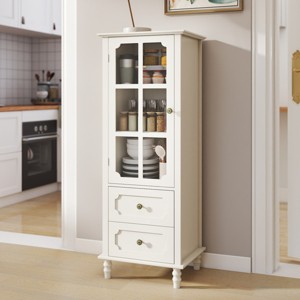 52" Tall Glass Door Storage Cabinet, Modern Minimalist Pantry with Drawer & Adjustable Shelves for Kitchen Dining Room-3irtyhousy - 1 of 4