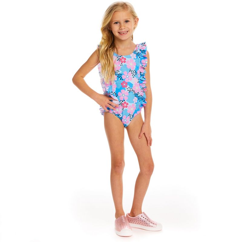 Andy & Evan  Toddler  Aqua Floral Print One-Piece Swimsuit, 2 of 6
