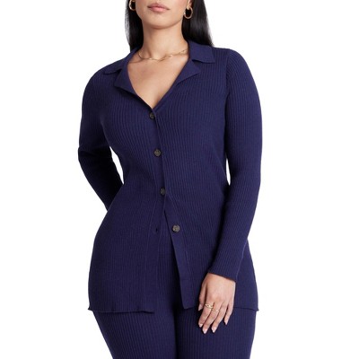 ELOQUII Women's Plus Size Button Front Long Ribbed Cardigan