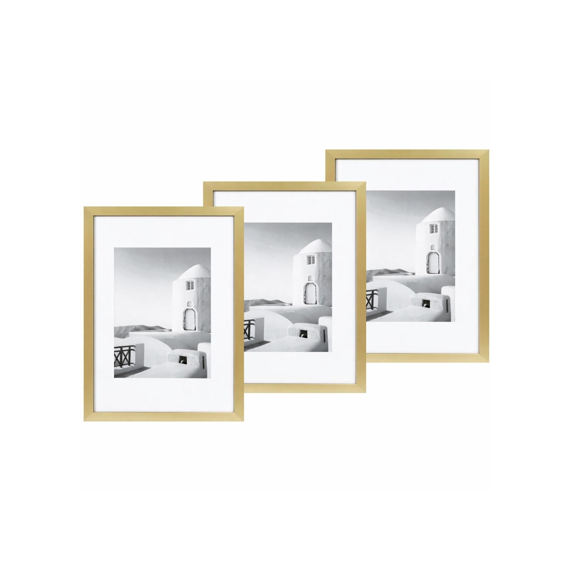 Concepts Pack Of 3 11X14 Gold Picture Frames with Removable Matte to 8x10, HD Glass, Wall Decor for Family Photos