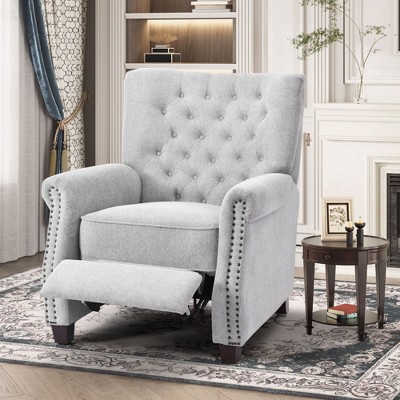 COLAMY Oversized Pushback Recliner Chair Adjustable Tufted Armchair with Rivet Accents for Living Room, Light Grey