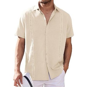 COOFANDY Mens Short Sleeve Cuban Guayabera Shirt Casual Summer Beach Button Down Shirts - 1 of 4
