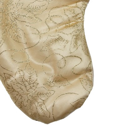 Gold Glittered Poinsettia Christmas Stocking with Velveteen Cuff