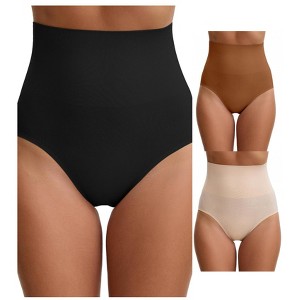 INSPIRE CHIC 3 Packs Women's High Waisted Tummy Control Shaping Briefs - 1 of 4
