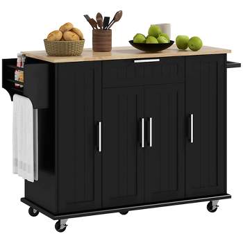 Jayseem Kitchen Storage Island,Rolling kitchen Island on Wheels with Wood  Top, Portable kitchen Island Cart with Towel Rack,Spice Rack and  Drawers,Grey 