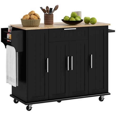 Homcom Triple-cabinet Kitchen Island On Wheels That Remove, Kitchen Storage  Cabinet With Drawers & Countertop, Rolling Utility Cart In Wood, Black :  Target
