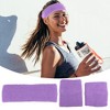 Unique Bargains Stretchy Cotton Blend Sweat Absorbing Sport Headband Wristband Light Purple 3 pcs - 2 of 4