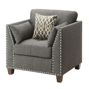 Eucalyptus and Plywood Accent Chair with Flared Arms, Nailhead Trim and 3 Accent Pillows for Living Room - 1 of 4
