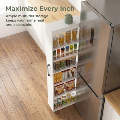 LauKingdom 7-Tier Pull-Out Narrow Storage Shelf with Rolling Casters for Kitchen, Bathroom & Living Room, White Particle Board + MDF Organizer — фото 4