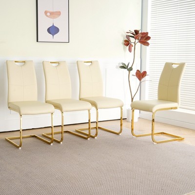 Lyngins Dining Room Side Chairs Set of 2/4/6,Upholstered Chairs with Faux Leather Padded Seat and Gold Metal Legs for Kitchen,Living Room