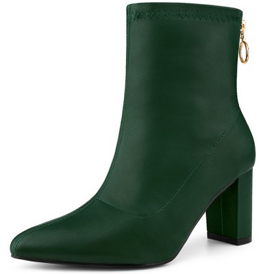 Allegra K Women's Pointy Toe Back Zip Block Heel Ankle Boots