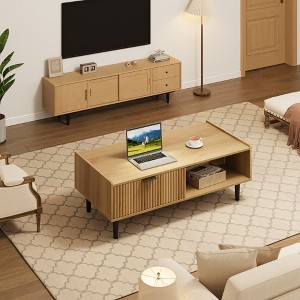 Coffee table, modern style coffee table with storage function, including drawers and open shelves, square coffee table for living room. - 1 of 4