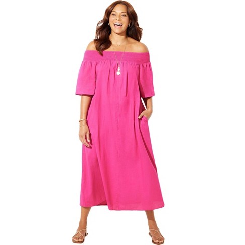 Swimsuits for All Women's Plus Size Amanda Smocked Bandeau Maxi Dress -  10/12, Pink