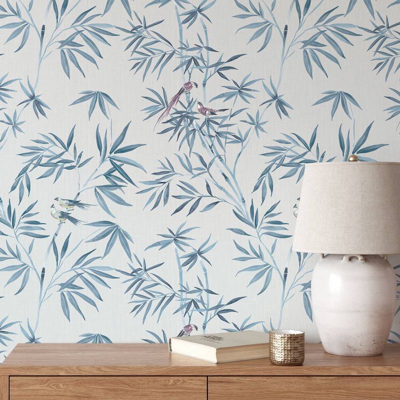 Tempaper &#38; Co. 28 sq ft Bamboo Chinoiserie Mystic Blue Peel and Stick Wallpaper, 3 of 8