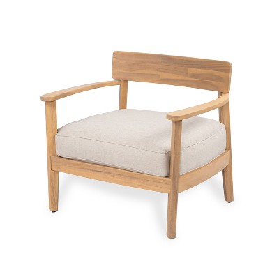 Christopher Knight Home Mallorca Acacia Wood Outdoor Club Chair with Seat Cushion
