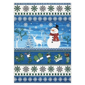 9'x12' Christmas Area Rug for Living Room, Washable Non Slip Snowman Snowflake Bedroom Rugs, Winter Holiday Home Decor Rug for Nursery Room, Blue - 1 of 4